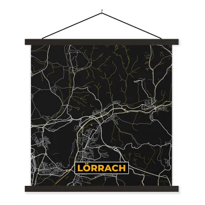 Produktbild von MuchoWow® Textilposter Stadtplan - Karte - Lörrach - Gold - Deutschland - Karte 40x40 cm mit schwarzem Rahmen - Fotos