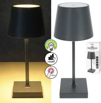 Produktbild von LED Tischleuchte anthrazit 17 LEDs 8,5x32cm ABS PS Touchfunktion batteriebetrieben warmweiß 3 Helligkeitsstufen 25 Lumen Tischbeleuchtung