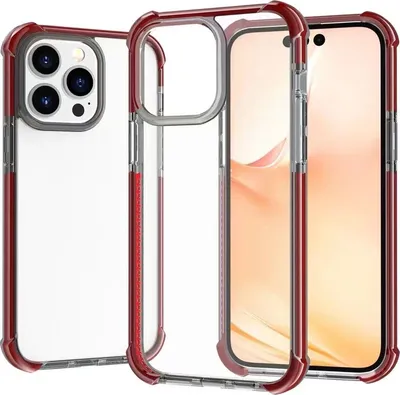 Produktbild von Mobigear Full Bumper iPhone 14 Pro Hülle Hardcase Backcover Stoßfest - Transparent / Rot
