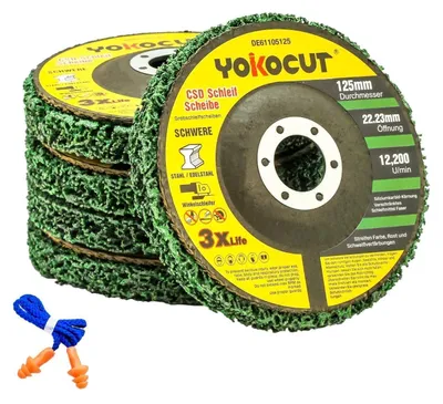 Productafbeelding van CSD Schijf 125mm, schuur- en reinigingsschijf, 5-delig. Geschikt voor grof reinigen, roest verwijderen en metaalbewerking, voor haakslijpmachines. Diameter 125x22,23mm