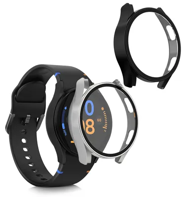 Produktbild von kwmobile 2x Glas Hülle für Samsung Galaxy Watch FE 40mm Schutzhülle - Fullbody Fitnesstracker Case Set aus Glas - Schwarz Silber