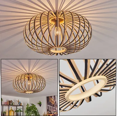 Produktbild von Aidone Deckenlampe aus Metall/Bambus in Schwarz/Natur, Leuchte im Boho-Style