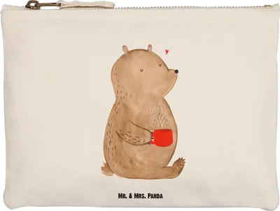 Produktbild von Mr. & Mrs. Panda Kosmetiktasche Bär Kaffee Größe M - Weiß - Geschenk, Federtasche, Kulturtasche, Bären, Coffee, Guten Morgen, Etui, Teddy, Kulturbeutel, Pouch, Motivation