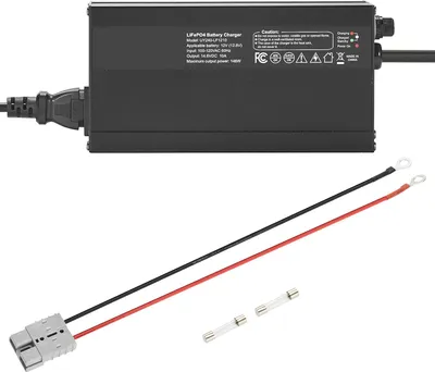 Produktbild von SucceBuy 12 V 10 A Lithium-Batterieladegerät, 14,6 V DC Ladespannung, ausgestattet mit Anderson-Anschluss, LED-Anzeige und 0-V-Aktivierungsfunktion, geeignet für Lithium-LiFePO4-Deep-Cycle-Akkus in Booten und Wohnmobilen