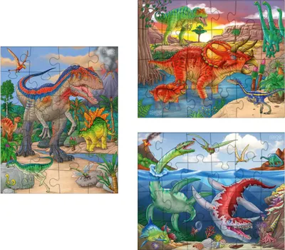 Image de HABA Puzzles Dinosaures, puzzle pour enfants, puzzle, enfants, à partir de 4 ans, 3 x 24 pièces, 1303377001