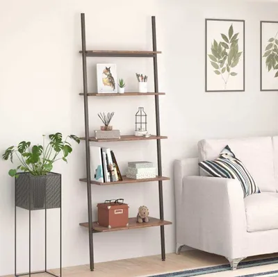 Produktbild von vidaXL Leiterregal mit 5 Böden Dunkelbraun und Schwarz 64x34x185,5 cm - Anlehnregal - Anlehnregale - Bücherregal - Regal