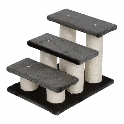 Produktbild von Tiertreppe für Katzen und Hunde 3-Stufen Hundetreppe Katzentreppe Plüsch Dunkelgrau 45x35x34cm für einfaches Ein- und Aussteigen