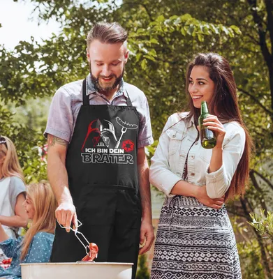 Produktbild von Premium Grill-Schürze Männer Ich bin dein Brater Spruch lustig Film Parodie Zitat Geschenk Filmliebhaber Moonworks® schwarz Herren