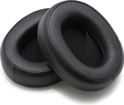 Two black ear pads for headphones are shown on a white background.