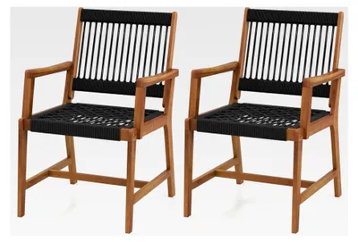 Produktbild von Gartenstühle 2er Set, Bistrostuhl mit Rückenlehne und Armlehne, Balkonstuhl aus Massivholz bis 160 kg belastbar, Holzstuhl für den Außenbereich