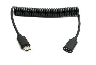 Produktbild von SYSTEM-S USB 2.0 Kabel 100 cm Micro B Stecker zu Buchse Spirale Adapter in Schwarz