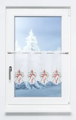 Produktbild von Scheibengardine  Plauener Spitze - Kerze mit Schleife  (Bx H) 243cm * 40cm rot/mehrfarbig