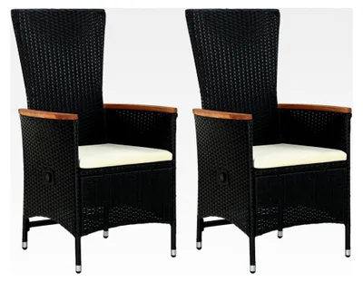 Produktbild von Gartenstühle 2 Stück mit Polstern, Hochlehner für Balkon, Terrassenstuhl, Gartenmöbel Set, Balkonstühle, Terrassenmöbel, Poly Rattan Schwarz