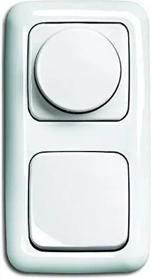 Produktbild von LED Dimmer Komplett-Set BUSCH JÄGER, LED-Drehdimmer -alpinweiß- -Reflex SI- neues Modell 6523-U 102 (6523 U-102) in 2 fach Rahmen integriert inkl. Wippschalter inkl. Wippe