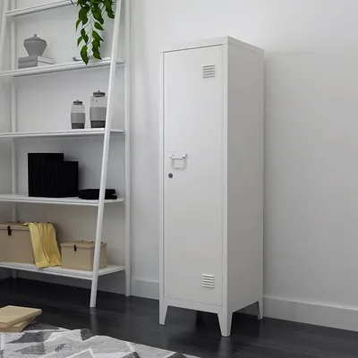 Produktbild von Einzelspind Kurikka Metallspind mit 2 Ablagen 137 x 38 x 38 cm abschließbar Schließfachschrank Metallschrank Garderobenschrank Weiß