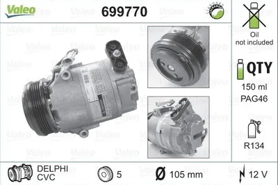 Produktbild von VALEO 699770 CVC Klimaanlage Klimakompressor PAG 46 R134a für OPEL ZAFIRA B (A05) Corsa C Schrägheck (X01) Meriva A (X03) Astra G CC (T98) Zafira A