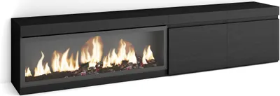 Produktbild von TV-Schrank, Lowboard, 208x35x45cm, Für TV-Geräte bis zu 80", Elektrokamin XXL, Schwarz