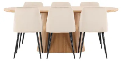 Produktbild von Stjärnö Essgruppe Tisch 90x200cm und 6 Stühle natur, beige.