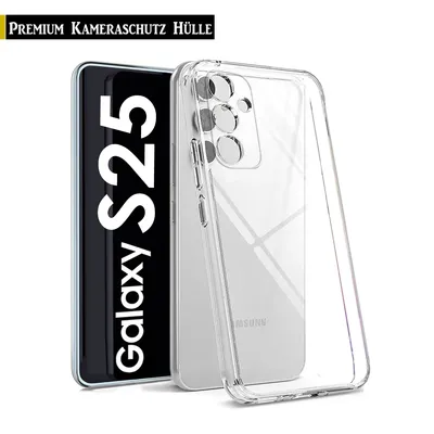 A clear protective phone case is shown next to a phone with the brand name and model visible.