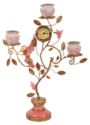 Image de Support-bougie en forme de perroquet avec horloge, 32 cm, rose, en résine