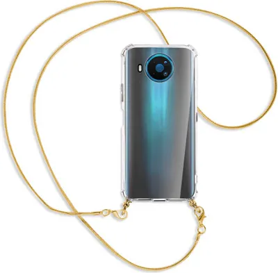 Produktbild von Handykette Backcover-Schutzhülle mit Band (Metall goldfarben) für Nokia 8.3 5G - goldfarbene Kette Snake