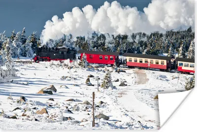 Produktbild von MuchoWow® Poster Eine Dampflokomotive im Schnee 30x20 cm - Plakate - Print