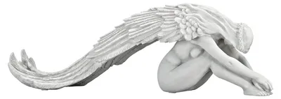 Engelfigur aus Polyharz, 61 cm, antik Stein Grau