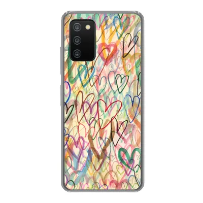 Produktbild von MuchoWow® Handyhülle Schutzhülle Hülle für Samsung Galaxy A03s Eine Illustration mit Herzen im Hintergrund Silikon Softcase Handy Hülle - Schutz
