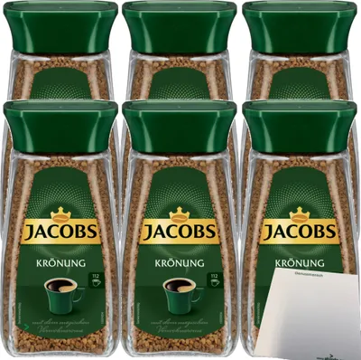 Produktbild von Jacobs Krönung löslicher Kaffee Instantkaffee 6er Pack (6x200g Glas) + usy Block