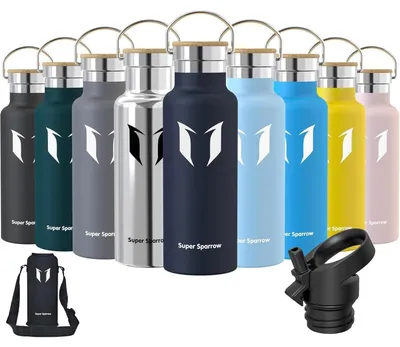 Produktbild von Trinkflasche Edelstahl 500ml Meeresblau Auslaufsicher BPA-Frei mit 2 Deckeln