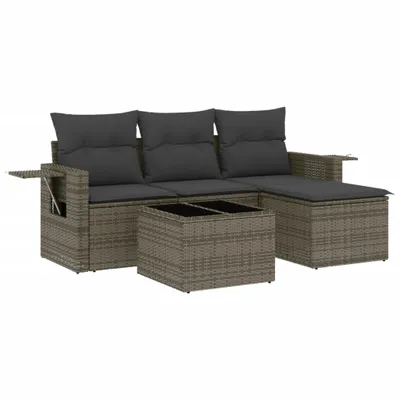 Imagen del producto de Set de sofás de jardín 4 pzas y cojines ratán sintético gris