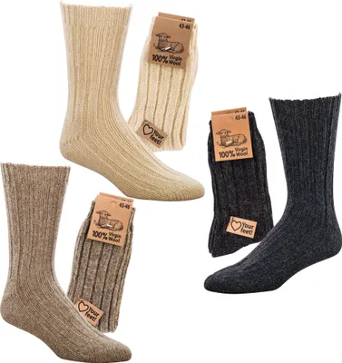 Produktbild von 2 Paar warme Wollsocken 100% "Virgin Wool" Grobstrick Schafwolle Damen Herren natur Gr. 39-42