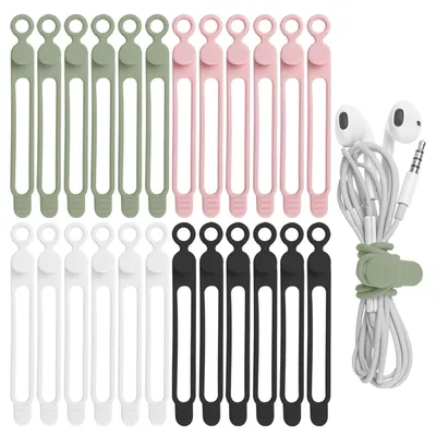 Image de 24 attaches en silicone pour organiser les câbles et les chargeurs