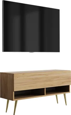Produktbild von TV-Lowboard 100 cm Eiche Craft, goldene schräge Beine, 100 × 32 × 52 cm