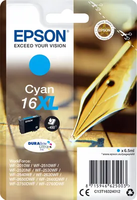 Immagine prodotto di Cartuccia di Inchiostro Epson C13T16324010 T1632 DURABrite Ultra 16XL Ciano per WorkForce WF 2010 W WF 2510 WF