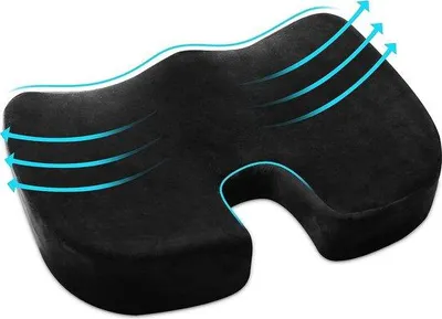 Imagen del producto de Unyqoos® Cojín de asiento ergonómico de espuma viscoelástica – Forma de U, 43x33x7 cm, funda de malla transpirable desmontable, base de goma antideslizante para coche y oficina