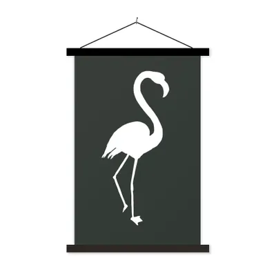 Produktbild von MuchoWow® Textilposter Scherenschnitt - Flamingo - Weiß 40x60 cm mit schwarzem Rahmen - Wanddekorationen