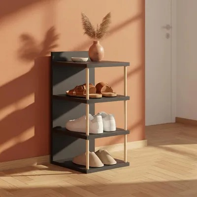 Produktbild von Schuhregal 4 Ebenen – Schuhständer Holz Flur Garderobe – Schuhaufbewahrung platzsparend – 3 Farben – 29x30x60cm (Anthrazit)