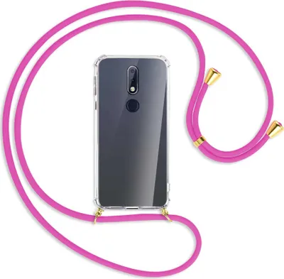 Produktbild von Handykette Backcover-Schutzhülle mit Band (Metall goldfarben) für Nokia 7.1 - hot pink