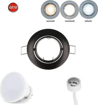 Obrázek produktu pro Zapuštěné bodové svítidlo GU10 35° otočné Ø80mm vrtaný otvor hliník včetně GU10 5W neutrální bílá 350 lumenů LED žárovka černá kulatá
