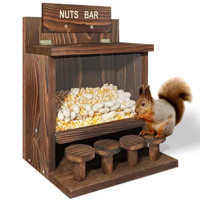 Produktbild von Eichhörnchen Futterhaus, Eichhörnchen Futterhaus aus Holz, Eichhörnchen Futterstation Wetterfest & Unbehandelt, Stabiles aus Verschraubtem