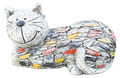 Immagine prodotto di Omgoods - Decorazione da giardino a forma di gatto grigio, realizzata in resina resistente agli agenti atmosferici