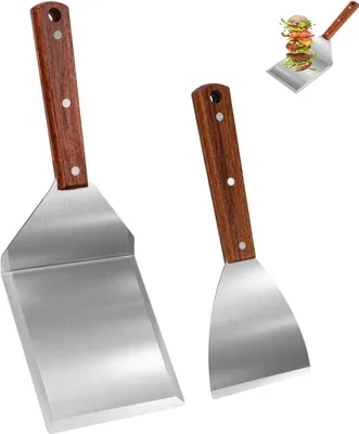 Imagen del producto de Juego de espátulas para parrilla de acero inoxidable, con mango de madera, de 3 piezas, para la cocina