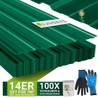 Produktbild von JUSKYS® Profilblech - Grün 14er Set, verzinkter Stahl, 110x45 cm, wetterfest