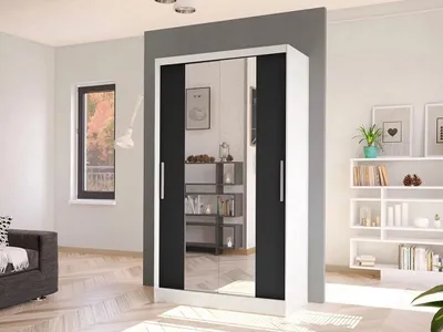 Obrázok produktu pre Úzka šatníková skriňa 100 cm so zrkadlom ARAPO 2 - biela / čierna