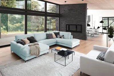 Produktbild von KAWOLA Sofa CARA Wohnlandschaft U-Form Cord hellblau Longchair links
