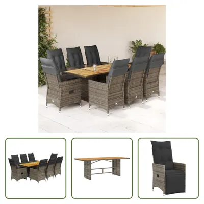 Produktbild von The Living Store 9-tlg. Garten-Essgruppe mit Kissen Grau Poly Rattan