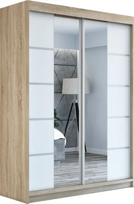 Produktbild von Schwebetürenschrank Kleiderschrank ERO 160 cm Schrank Garderobe Spiegel.Verschiedene Farben (Weiß, Schwarz, Somona). Möbel vom Hersteller!