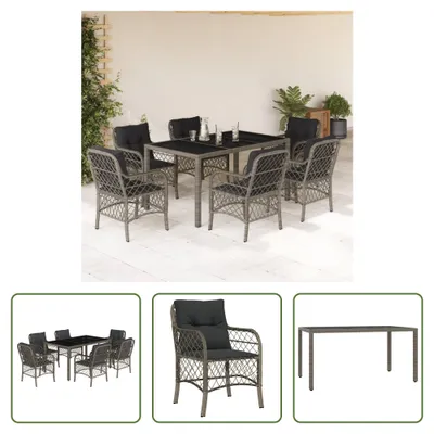 Produktbild von The Living Store 7-tlg. Garten-Essgruppe mit Kissen Grau Poly Rattan