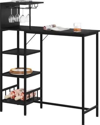 Produktbild von WOLTU Bartisch Stehtisch mit Weinregal Glashalter, Küchentisch mit 4 Ablagen : Schwarz Farbe: Schwarz
